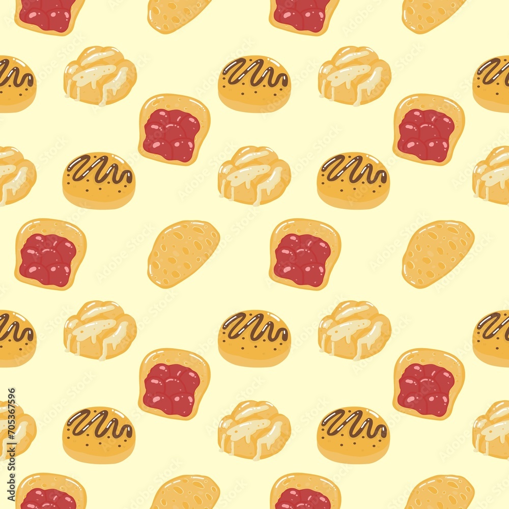 Seamless pattern of Breakfast Bread Donut Seamless pattern of Breakfast Bread Donut