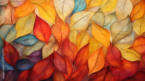 An abstract interpretation of fall leaves in warm colors  AI generated