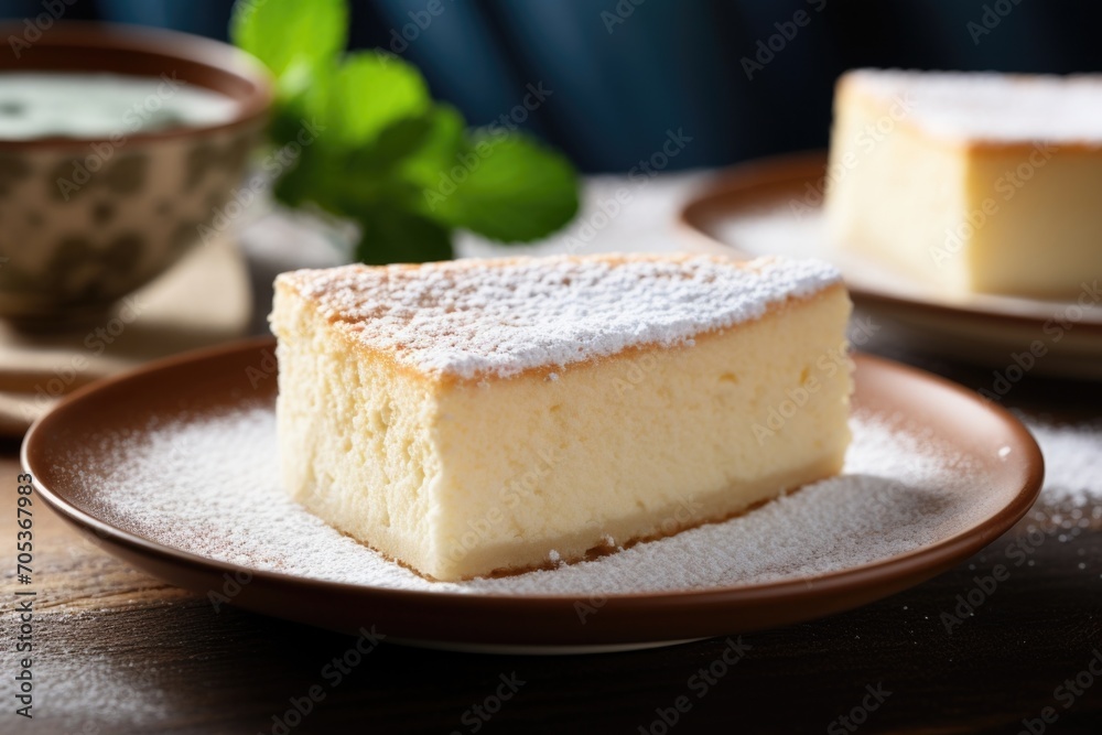 With its velvety surface delicately dusted with powdered sugar, the Japanese cheesecake showcases a ery aroma that fills the air. Each slice unravels a symphony of flavors, balancing sweetness