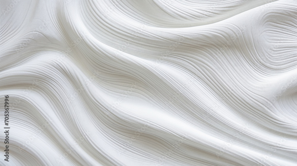 Crinkled white fabric. Wrinkles that undulate like waves. Close up. Generative AI Crinkled white fabric. Wrinkles that undulate like waves. Close up. Generative AI