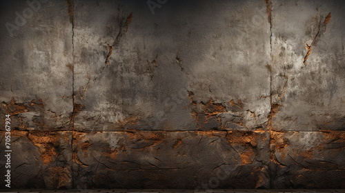 Old and weathered concrete cement wall with cracks in the dark. Generative AI