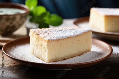With its velvety surface delicately dusted with powdered sugar, the Japanese cheesecake showcases a ery aroma that fills the air. Each slice unravels a symphony of flavors, balancing sweetness