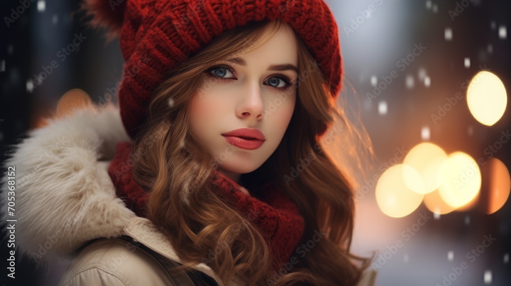Beautiful young woman in a winter clothes  AI generated