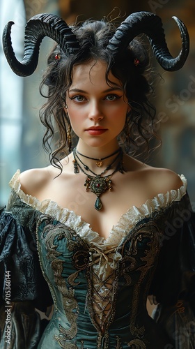 A female demon with horns,  a succubus