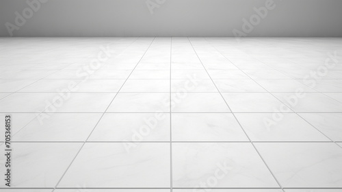 A sense of perspective white ceramic tile floor. Closeup. Generative AI © seogi