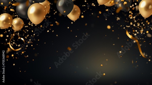 Celebration background with confetti and gold balloons AI generated