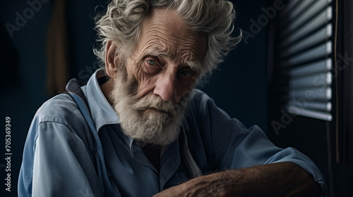 Close-up of the wrinkled face of an elderly man. Generative AI © seogi