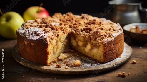 apple crumble cake outdoor in an apple orchard setting 3d rendered