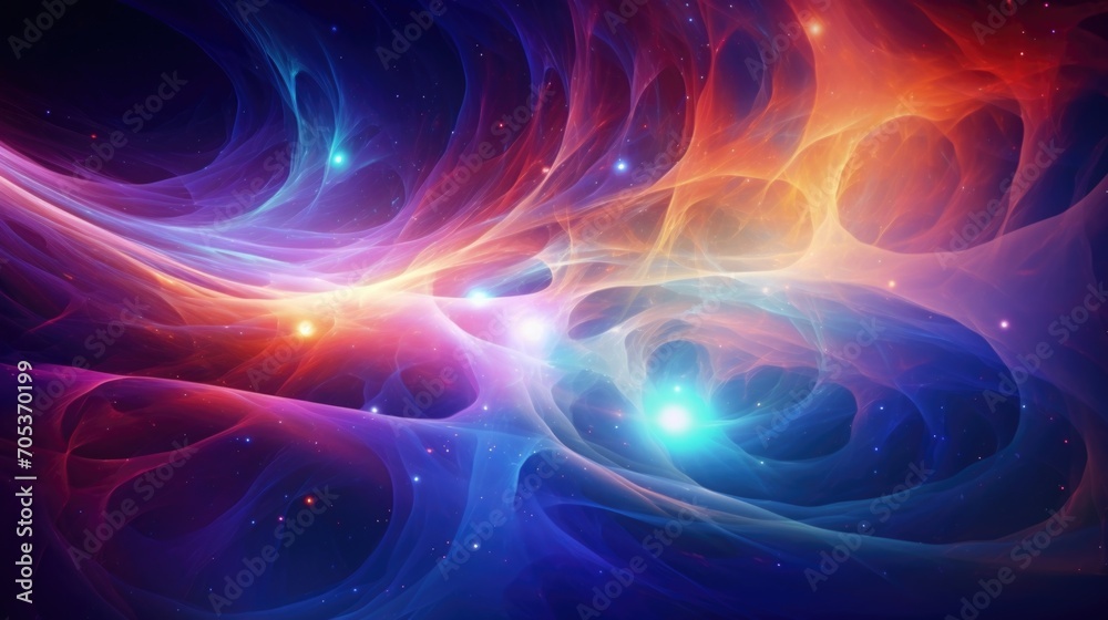 Fototapeta premium A swirling, fractal landscape of particle data, overlaid with vibrant bursts of color a mesmerizing journey through the possibilities of quantum machine vision.