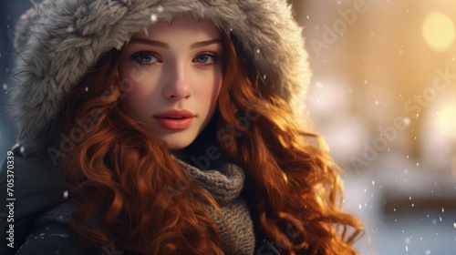 Beautiful young woman in a winter clothes AI generated