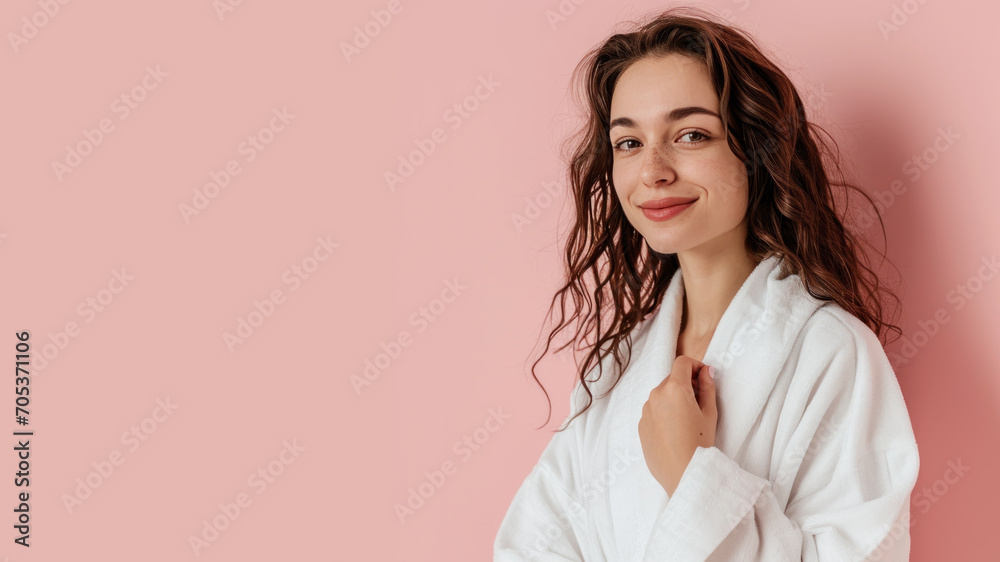 French woman in bathrobes, female body care and pampering in hotel spa French woman in bathrobes, female body care and pampering in hotel spa