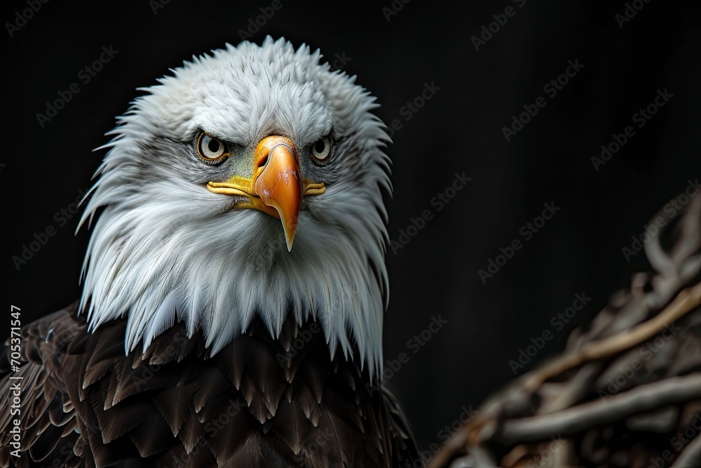 Portrait majestic of Bald Eagle on the dark background AI Generative Portrait majestic of Bald Eagle on the dark background AI Generative