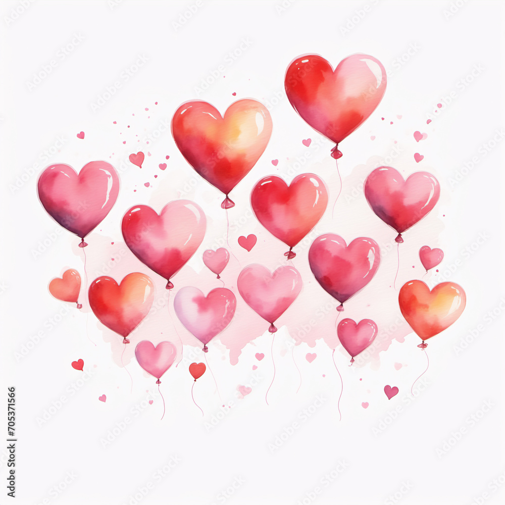 watercolor heart shaped balloons
