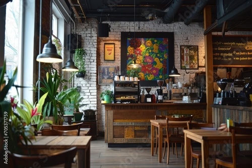 Artistic coffee shop interior with cozy ambiance