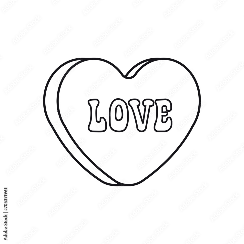Vector groovy retro outline Valentine love candy with text isolated on white background Vector groovy retro outline Valentine love candy with text isolated on white background