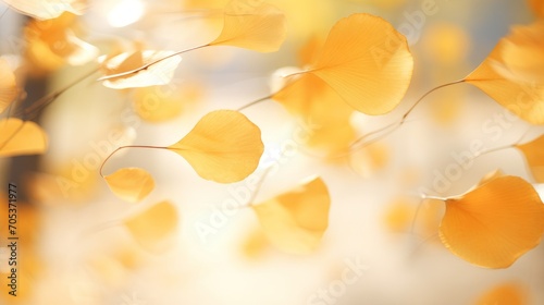 Golden aspen leaves falling blurred in motion  AI generated photo