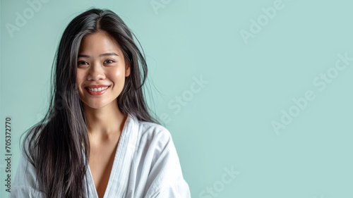 Malay woman in bathrobes, female body care and pampering in hotel spa