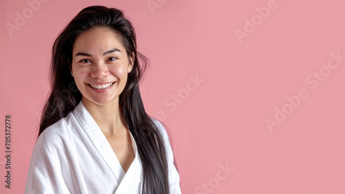 Malay woman in bathrobes  female body care and pampering in hotel spa