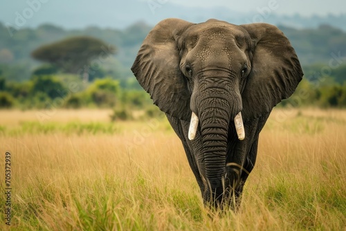 Majestic elephant quietly grazing in the savanna