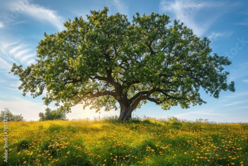 Majestic oak tree standing tall in a meadow
