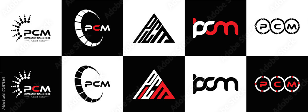PCM logo. P C M design. White PCM letter. PCM, P C M letter logo design. Initial letter PCM letter logo set, linked circle uppercase monogram logo. P C M letter logo vector design.	
