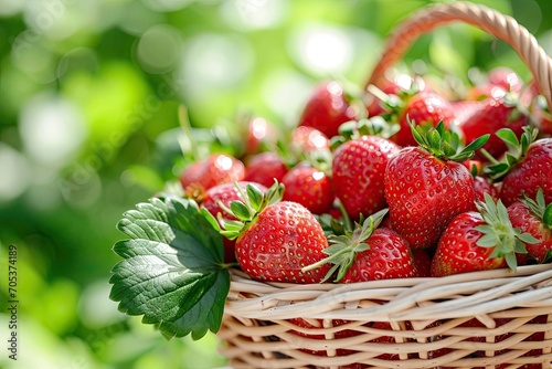 Ripe strawberries in a wicker basket