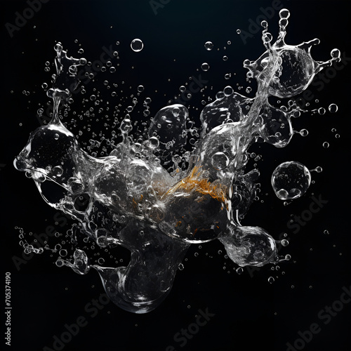 Soda water bubbles splashing underwater against black background