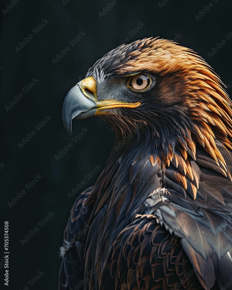 Obraz premium Right side view of Black Eagle in studio with glossy feather AI Generative