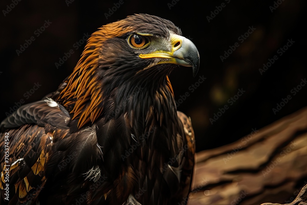 Fototapeta premium Portrait majestic of Black Eagle with light exposure AI Generative