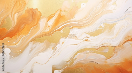 Gold and Champagne overflowing colors. Liquid acrylic picture that flows and splash. Fluid art texture design. Background with floral mixing paint effect. Mixed paints for posters or wallpapers