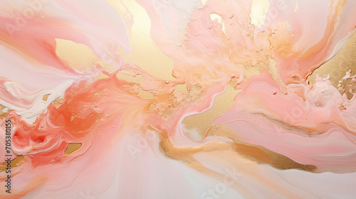 Fluid art texture design. Background with floral mixing paint effect. Mixed paints for posters or wallpapers. Gold and Blush Pink overflowing colors. Liquid acrylic picture that flows and splash
