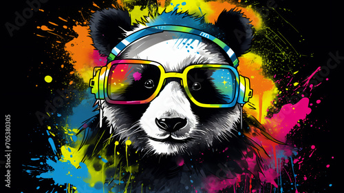 Acid Pop colorful panda wearing Headphones