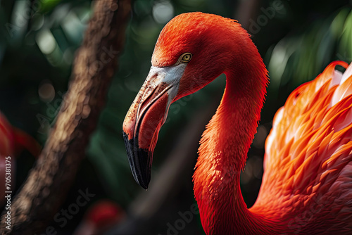 Portrait of Caribbean Flamingo on the forest AI Generative