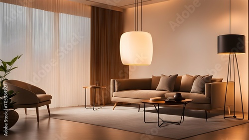 the room's ambiance with the soft glow of a contemporary floor lamp.
