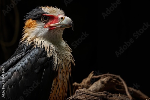 Side view of Crested Caracara with wood branch AI Generative
