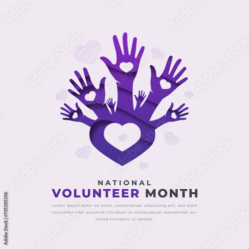 National Volunteer Month Paper cut style Vector Design Illustration for Background, Poster, Banner, Advertising, Greeting Card
