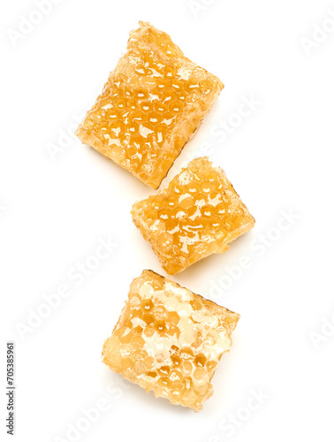 Fresh sweet honeycombs on white background