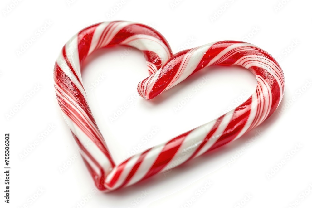 Fototapeta premium Candy Canes Forming Heart Shape on White Background - Generative AI