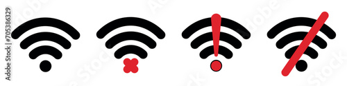 Set of flat WIFI icons isolated on a transparent background. Wireless internet sign. Editable stroke. Vector illustration