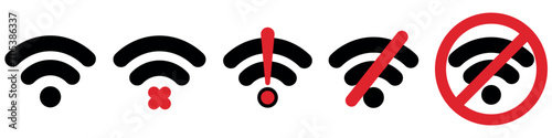 Set of 5 flat Wi-Fi icons isolated on a transparent background. Wireless internet sign. Editable stroke. Vector illustration