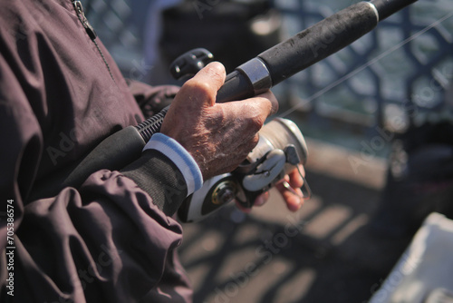 Fisherman with rod, spinning reel ,