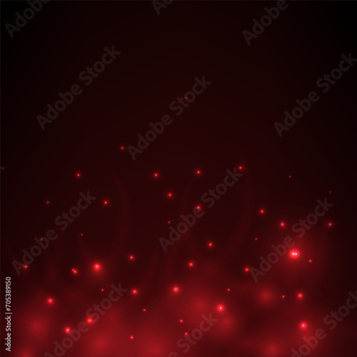 Vector abstract lightting effect. Flying red sparkless and fog on black background. photo