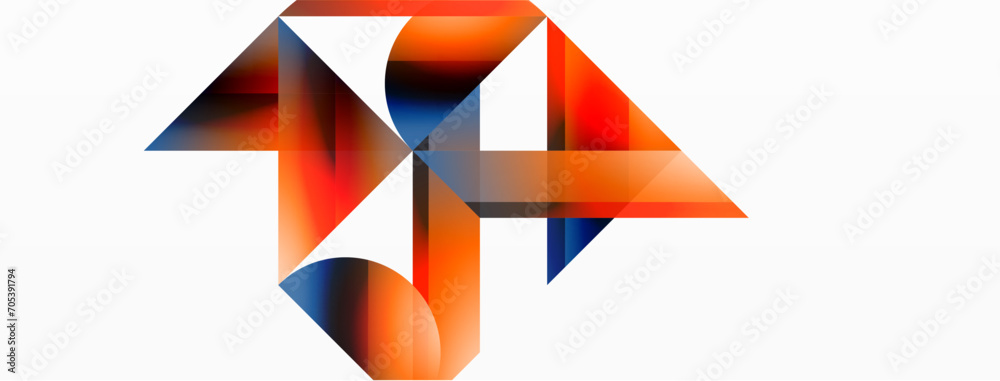 Vibrant color triangles and circles on white background intertwine to create captivating and harmoniously balanced composition for digital designs, presentations, website banners, social media posts Vibrant color triangles and circles on white background intertwine to create captivating and harmoniously balanced composition for digital designs, presentations, website banners, social media posts