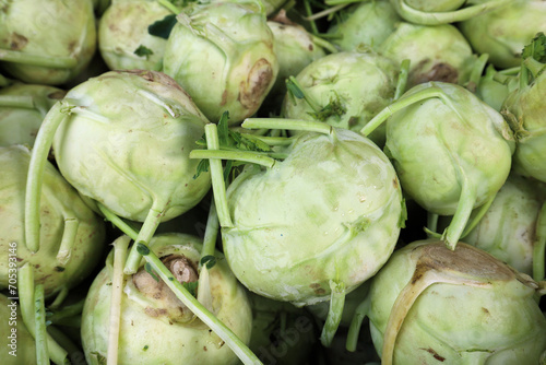 Kohlrabi on sale at the market - full frame