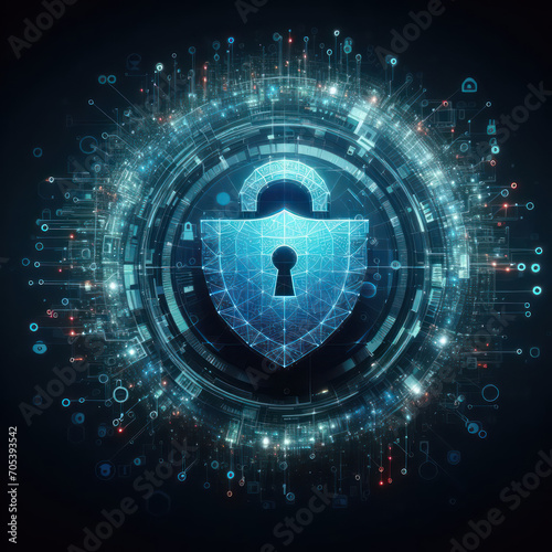 Digital cybersecurity and network protection, shield and padlock, Ciberseguridad digital y protección de redes, escudo y candado. concept.