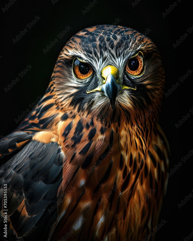 Portrait angry of Northern Harrier isolated on black AI Generative