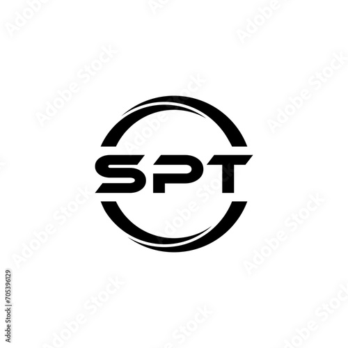 SPT letter logo design with white background in illustrator, cube logo, vector logo, modern alphabet font overlap style. calligraphy designs for logo, Poster, Invitation, etc. photo