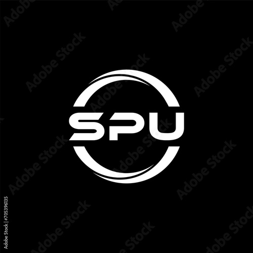 SPU letter logo design with black background in illustrator, cube logo, vector logo, modern alphabet font overlap style. calligraphy designs for logo, Poster, Invitation, etc.