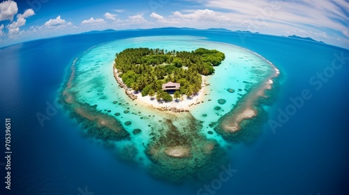 an image of a solitary island embraced by turquoise waters and surrounded by coral reefs © Wajid