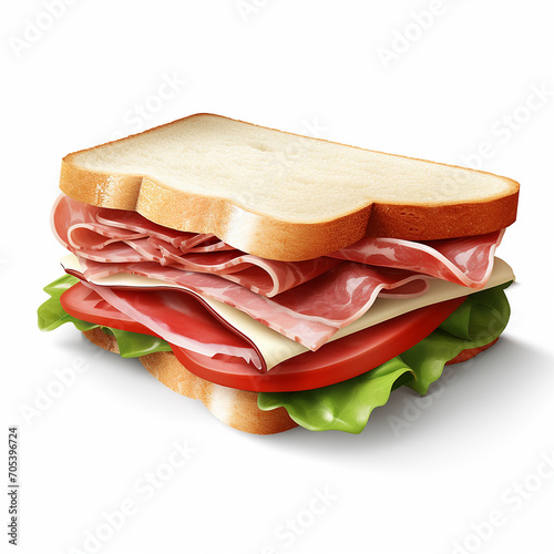 Sandwich with ham and cheese isolated on white background. 3d illustration